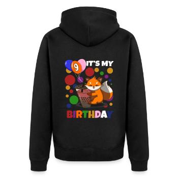 9th Birthday Fox - Unisex Premium Organic Zip Hoodie - black - Back - Nico (187cm)