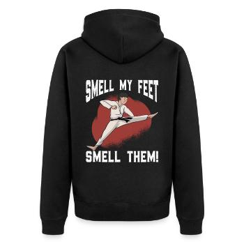 Karate Kampfsport Spruch lustig - Unisex Premium Bio Zip Hoodie - Schwarz - Hinten - Nico (187cm)