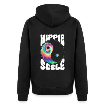 Hippie Seele - Hippie Kostüm 70er - Unisex Premium Bio Zip Hoodie - Schwarz - Hinten - Nico (187cm)