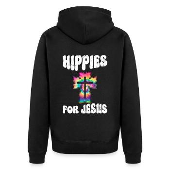 Hippies For Jesus - Hippie-Kostüm Tie Dye - Unisex Premium Bio Zip Hoodie - Schwarz - Hinten - Nico (187cm)