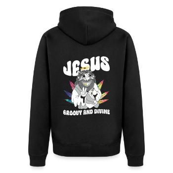 Jesus - Groovy And Divine - Hippie Kostüm Tie Dye - Unisex Premium Bio Zip Hoodie - Schwarz - Hinten - Nico (187cm)