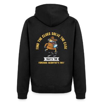 Finden Sie Die Hinweise, Lösen Sie Den Fall, - Unisex Premium Bio Zip Hoodie - Schwarz - Hinten - Nico (187cm)