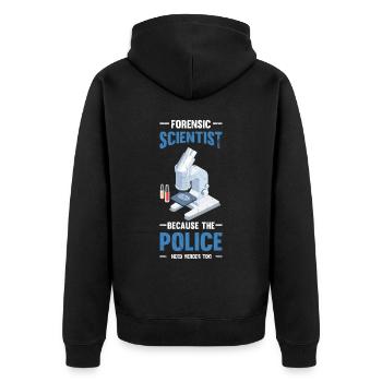 Forensiker Die Polizei Braucht Helden, - Unisex Premium Bio Zip Hoodie - Schwarz - Hinten - Nico (187cm)