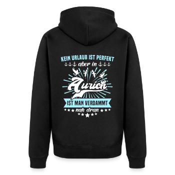Aurich Sprüche Auricher - Unisex Premium Bio Zip Hoodie - Schwarz - Hinten - Nico (187cm)