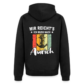 Aurich Sprüche Auricher - Unisex Premium Bio Zip Hoodie - Schwarz - Hinten - Nico (187cm)
