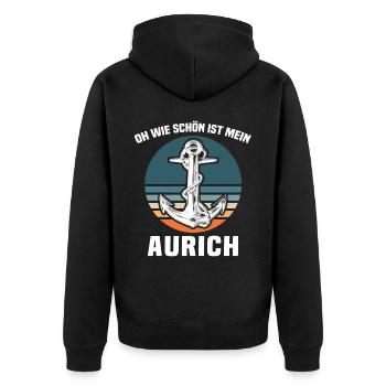 Aurich Sprüche Auricher - Unisex Premium Bio Zip Hoodie - Schwarz - Hinten - Nico (187cm)