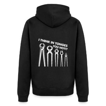 I Think In Tonges You Not?!? Eisen Huf Schmied - Unisex Premium Bio Zip Hoodie - Schwarz - Hinten - Nico (187cm)