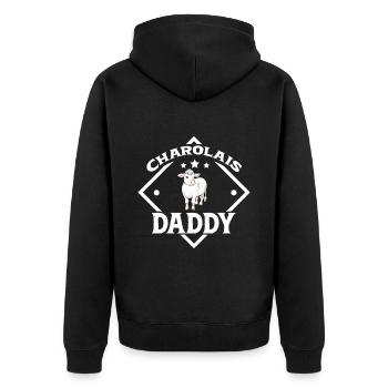 Charolais Daddy - Charolais Rind - Unisex Premium Bio Zip Hoodie - Schwarz - Hinten - Nico (187cm)