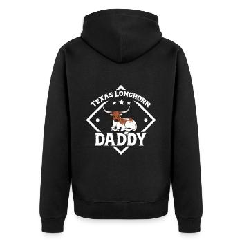 Texas Longhorn Daddy - Texas Longhorn Rind - Unisex Premium Bio Zip Hoodie - Schwarz - Hinten - Nico (187cm)