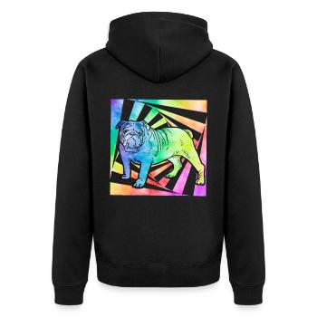 Englische Bulldogge Retro - Unisex Premium Bio Zip Hoodie - Schwarz - Hinten - Nico (187cm)