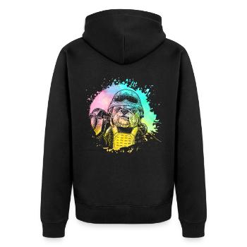 Englische Bulldogge Retro - Unisex Premium Bio Zip Hoodie - Schwarz - Hinten - Nico (187cm)