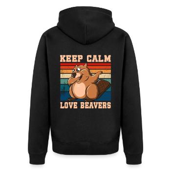Keep Calm Love Beavers - Unisex Premium Bio Zip Hoodie - Schwarz - Hinten - Nico (187cm)