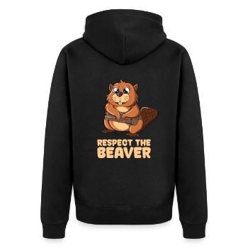 Respect The Beaver - Unisex Premium Bio Zip Hoodie - Schwarz - Hinten - Nico (187cm)