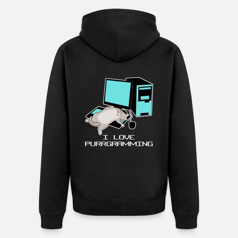 Programmer Admin Computer Cat - Unisex Premium Organic Zip Hoodie - black