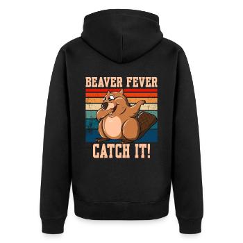Beaver Fever Catch It! - Unisex Premium Bio Zip Hoodie - Schwarz - Hinten - Nico (187cm)