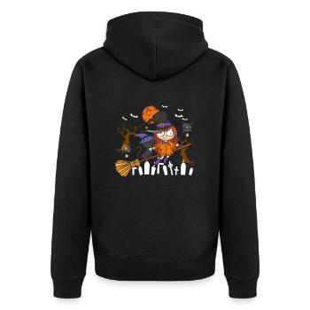 Crazy Black Cat Witch - Unisex Premium Organic Zip Hoodie - black - Back - Nico (187cm)