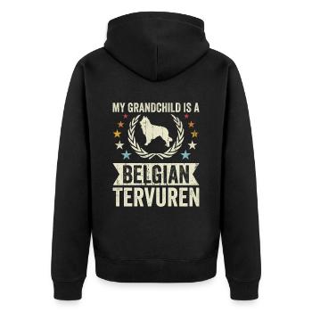 My grandchild is a Belgian Tervuren - Unisex Premium Organic Zip Hoodie - black - Back - Nico (187cm)