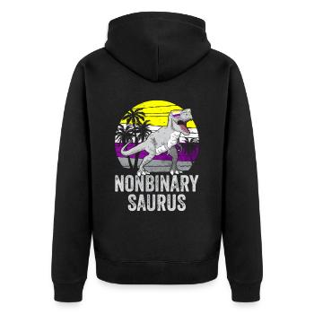 Non Binary Pride Flag Dinosaur Trex LGBTQ - Unisex Premium Organic Zip Hoodie - black - Back - Nico (187cm)
