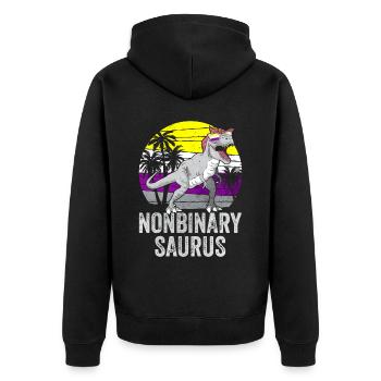 Non Binary Pride Flag Dinosaur Trex LGBTQ - Unisex Premium Organic Zip Hoodie - black - Back - Nico (187cm)