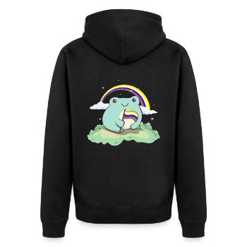 Nicht-binäre Stolz Flagge Niedlicher Frosch Subtil - Unisex Premium Bio Zip Hoodie - Schwarz - Hinten - Nico (187cm)