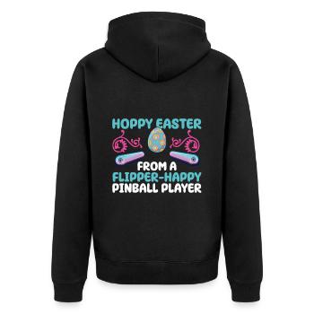 Klassisches Flipper-oster-design Für - Unisex Premium Bio Zip Hoodie - Schwarz - Hinten - Nico (187cm)
