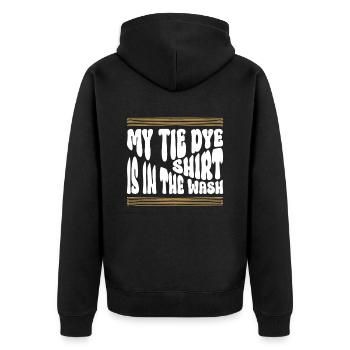 Mein Tie Dye Shirt ist in der Wäsche - Hippie - Unisex Premium Bio Zip Hoodie - Schwarz - Hinten - Nico (187cm)