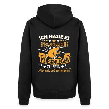 Fliesenleger gutaussehen Lustig Spruch - Unisex Premium Bio Zip Hoodie - Schwarz - Hinten - Nico (187cm)