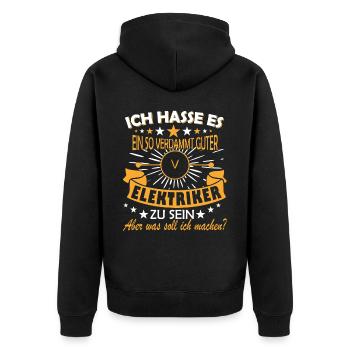 Elektrik Elektriker Handwerk Handwerker Physik - Unisex Premium Bio Zip Hoodie - Schwarz - Hinten - Nico (187cm)