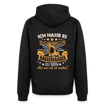 Bagger Baustelle für Baggerfahrer - Unisex Premium Bio Zip Hoodie - Schwarz - Hinten - Nico (187cm)
