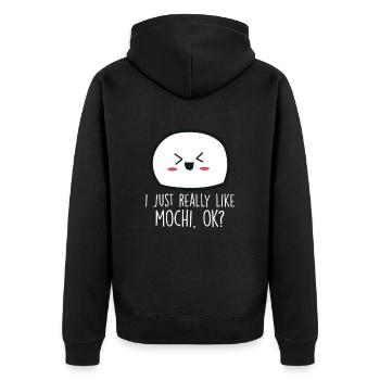 Mochi (1) - Unisex Premium Bio Zip Hoodie - Schwarz - Hinten - Nico (187cm)