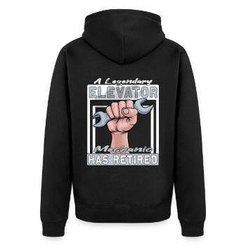 Legendary Elevator Mechanic has Retired - Unisex Premium Organic Zip Hoodie - black - Back - Nico (187cm)