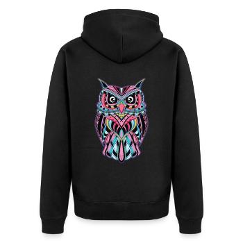 Eule Mandala Vogel Süß Eulen Vögel - Unisex Premium Bio Zip Hoodie - Schwarz - Hinten - Nico (187cm)