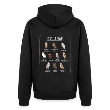 Types Of Owls Eule Vogel Eulen Vögel - Unisex Premium Bio Zip Hoodie - Schwarz - Hinten - Nico (187cm)