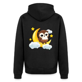 Eule Mond Vogel Süß Eulen Vögel - Unisex Premium Bio Zip Hoodie - Schwarz - Hinten - Nico (187cm)