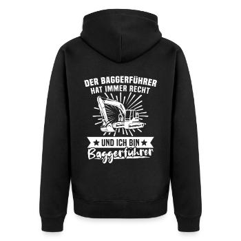 Baggerführer Bagger Baggerfahrer - Unisex Premium Bio Zip Hoodie - Schwarz - Hinten - Nico (187cm)