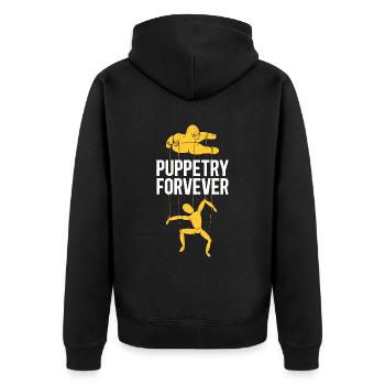 Puppetry Forever Puppets Ventriloquist Puppeteer - Unisex Premium Bio Zip Hoodie - Schwarz - Hinten - Nico (187cm)
