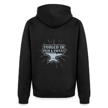 Forged In Paing & Sweat Iron Blacksmith Tool - Unisex Premium Organic Zip Hoodie - black - Back - Nico (187cm)