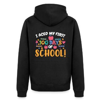 Ich Habe Meine Ersten 100 Schultage Gemeistert - Unisex Premium Bio Zip Hoodie - Schwarz - Hinten - Nico (187cm)