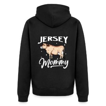 Jersey Mommy - Jersey Rind - Unisex Premium Bio Zip Hoodie - Schwarz - Hinten - Nico (187cm)