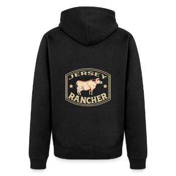 Jersey Rind - Jersey Rancher - Unisex Premium Bio Zip Hoodie - Schwarz - Hinten - Nico (187cm)