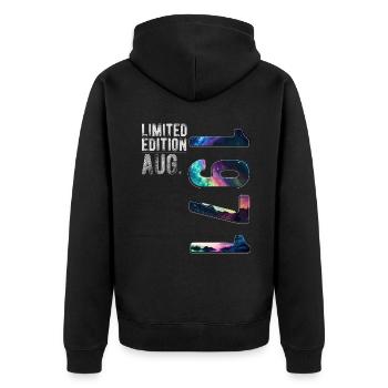 Limited Edition 1971 August Geburtstag Nordlichter - Unisex Premium Bio Zip Hoodie - Schwarz - Hinten - Nico (187cm)