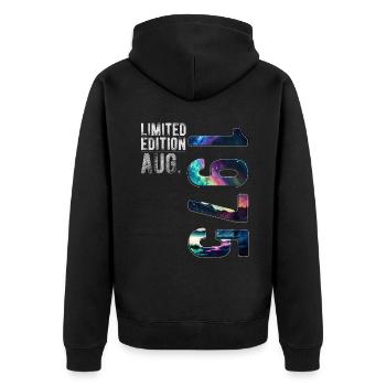 Limited Edition 1975 August Geburtstag Nordlichter - Unisex Premium Bio Zip Hoodie - Schwarz - Hinten - Nico (187cm)