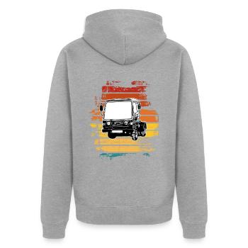 Multicar M25 Multicar Nouveaux camions Multricar - Veste à capuche bio Premium Unisexe - gris chiné - Dos - Nico (187cm)