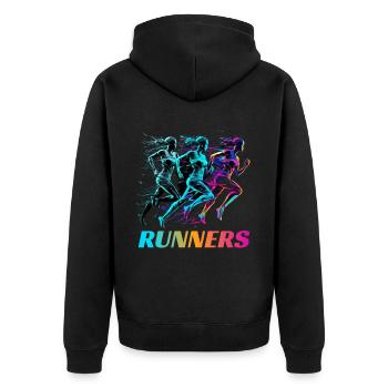 Dynamische Läufer Lauf Wettkampf - Unisex Premium Bio Zip Hoodie - Schwarz - Hinten - Nico (187cm)