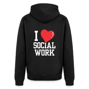 J’aime le travail social, la formation, les travailleurs sociaux - Veste à capuche bio Premium Unisexe - noir - Dos - Nico (187cm)