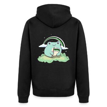 Demiromantische Stolzflagge Niedlicher Frosch Subt - Unisex Premium Bio Zip Hoodie - Schwarz - Hinten - Nico (187cm)