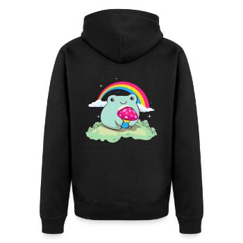 Pansexual Pride Pan Flag Cute Frog Mushroom Subtle - Unisex Premium Bio Zip Hoodie - Schwarz - Hinten - Nico (187cm)
