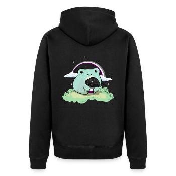 Asexual Pride Ace Flag Cute Frog Mushroom Subtle - Unisex Premium Bio Zip Hoodie - Schwarz - Hinten - Nico (187cm)