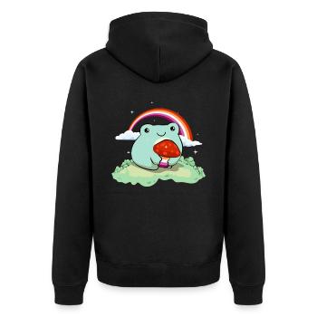 Lesben Stolz Flagge Netter Frosch Pilz Subtil LGBT - Unisex Premium Bio Zip Hoodie - Schwarz - Hinten - Nico (187cm)