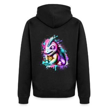Drache Bunt - Unisex Premium Bio Zip Hoodie - Schwarz - Hinten - Nico (187cm)